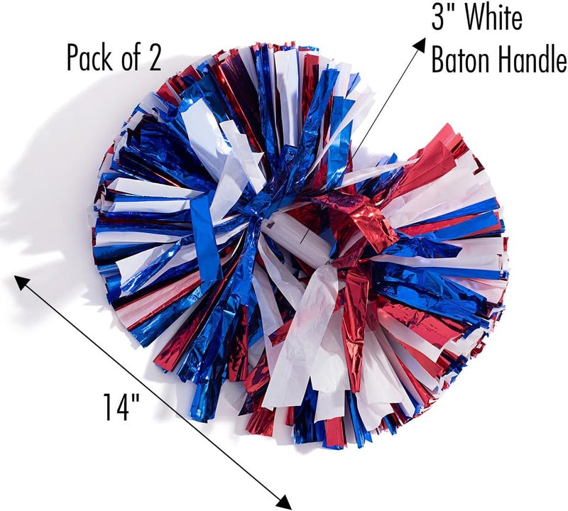 Anderson's Metallic Red, Blue & White Foil Baton School Spirit Shakers, Cheerleader Pom Poms, Football, Basketball, Homecoming Squad, Team, Party, Dance, Club, Performance, Fan Celebration Pack of 2 - Image 3